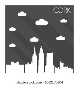 Cork Ireland Skyline City Flat Silhouette Design Background.