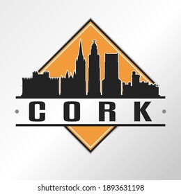 Cork, Ireland Skyline Logo. Adventure Landscape Design Vector City Illustration.