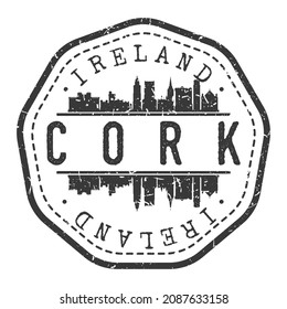 Cork, Ireland Stamp Skyline Postmark. Silhouette Postal Passport. City Round Vector Icon. Vintage Postage Design.