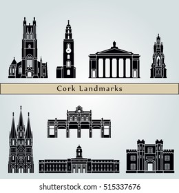 Cork  landmarks and monuments isolated on blue background in editable vector file