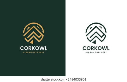 Vector con el logotipo de Búho de Corcho en un diseño moderno y colorido. Icono creativo de búho diseño de logotipo.