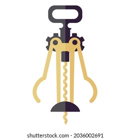 Cork Screw Icon - Hand Drawn Vector Illustration Isolated On White. Flat Color Design.