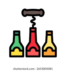 Cork Screw ícone plano de cor contorno, mini ilustração para relaxamento, festa, pubs e barras UI, kit UX, app e desenvolvimento web, digital ou impressão.