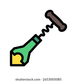 Cork Screw ícone plano de cor contorno, mini ilustração para relaxamento, festa, pubs e barras UI, kit UX, app e desenvolvimento web, digital ou impressão.