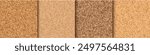 Cork seamless texture. Corkboard pattern, wooden brown tiles. Natural cork chipboard material. Noticeboard grainy detailed surface. Vector backgrounds set.
