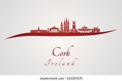 Cork skyline in red and gray background in editable vector file