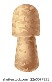 Cork wine stopper. Corkwood plug. Wine stopper. Wooden bung for bottle, equipment for alcohol winery production. Wooden textured cartoon style