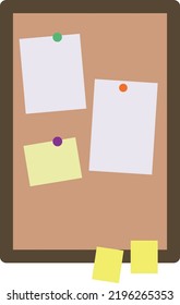Corkboard icon. Memo notes pinned on wooden board