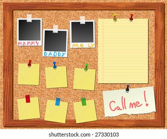 Corkboard With Stickers And Instant Photo