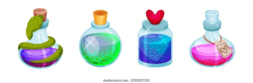 Jares de vidrio cortado con conjunto de vectores de posición líquida mágica