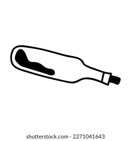 Corked, unfinished, inverted bottle of wine. Doodle vector illustration. Isolated on a white background.