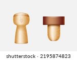 Corks wooden textured champagne wine bottles plugs isolated on white background. Stoppers for alcohol packages caps. Realistic vector illustration