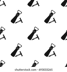 Corkscrew and bottle-opener icon in black style isolated on white background. Pub symbol stock vector illustration.