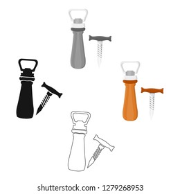 Corkscrew and bottle-opener icon in cartoon style isolated on white background. Pub symbol stock vector illustration.