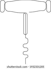 Korkenschraube, durchlaufend. Flaschenschraube oder Glasflaschenöffner. Vektorgrafik.