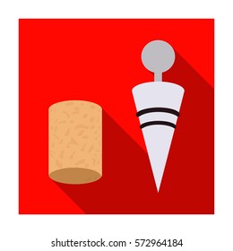 Corkscrew and cork icon in flat style isolated on white background. Wine production symbol stock vector illustration.