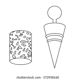 Corkscrew and cork icon in outline style isolated on white background. Wine production symbol stock vector illustration.