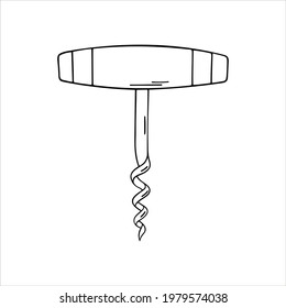 Corkscrew doodle style. Hand drawn vector illustration isolated on white background. Wine open tool, utensils. EPS 10.