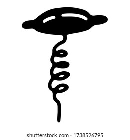 Corkscrew in doodle style on an isolated white background. Cooking, recipes, tools for the kitchen. Bakery set hand drawn. Stock vector illustration.
