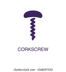 Corkscrew element in flat simple style on white background. Corkscrew icon, with text name concept template