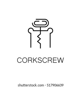Corkscrew flat icon. Single high quality outline symbol of kitchen equipment for web design or mobile app. Thin line signs of corkscrew for design logo, visit card, etc.