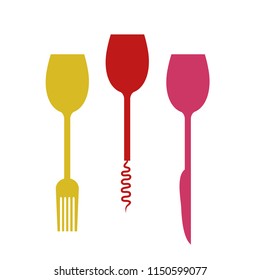corkscrew, fork and knife like glass on white, stock vector illustration