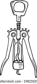 Corkscrew hand drawn vector doodle illustration. Cartoon corkscrew. Isolated on white background. Hand drawn simple element