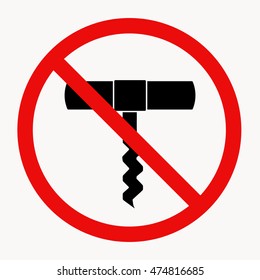 Corkscrew icon. Corkscrews are not allowed. Flat vector stock illustration.