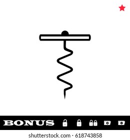 Corkscrew icon flat. Black pictogram on white background. Vector illustration symbol and bonus button open and closed lock, folder, star