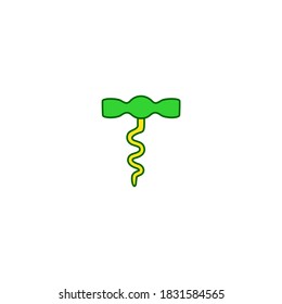 Icono de Corkbolt. Cocina e ícono de utensilios. sencillo, plano, color, contorno, amarillo, verde.