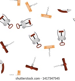 Corkscrew Icon Seamless Pattern Vector. Wine Cork Screw. Open Bottle. Party Bar Tool. Drink Opener Equipment. Beverage. Line, Flat Illustration