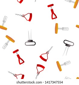 Corkscrew Icon Seamless Pattern Vector. Wine Cork Screw. Open Bottle. Party Bar Tool. Drink Opener Equipment. Beverage. Line, Flat Illustration