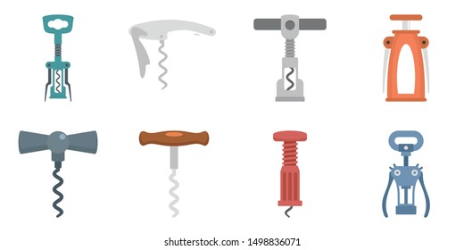 Corkscrew icon set. Flat set of corkscrew vector icons for web design