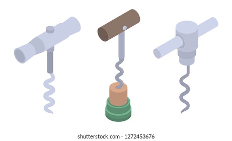 Corkscrew icon set. Isometric set of corkscrew vector icons for web design isolated on white background