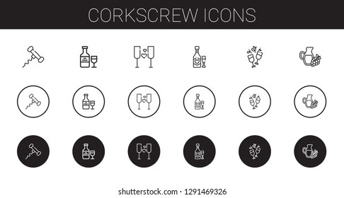 corkscrew icons set. Collection of corkscrew with wine. Editable and scalable corkscrew icons.
