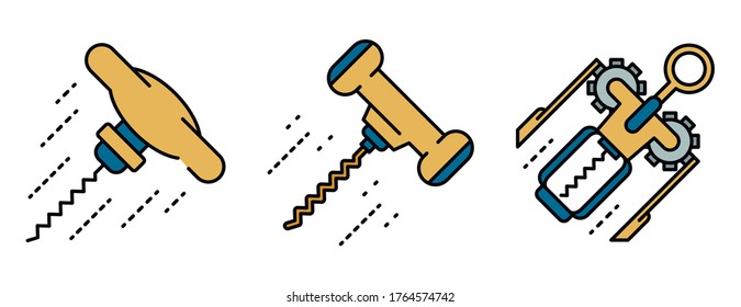 Corkscrew icons set. Outline set of corkscrew vector icons thin line color flat isolated on white