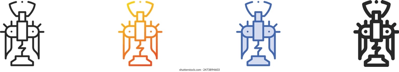 Korkenzieher-Symbol. Dünne lineare, Verlaufs-, blaue Kontur und fette Stil-Design isoliert auf weißem Hintergrund