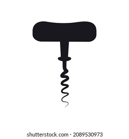 corkscrew isolated. Uncork wine bottles, champagne, olive oil. Monochrome silhouette. Vector illustration. Icon for web design