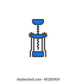 Corkscrew line icon, Bottle opener filled outline vector sign, linear colorful pictogram isolated on white. logo illustration