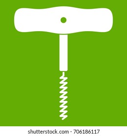 Corkscrew with a metal spiral icon white isolated on green background. Vector illustration