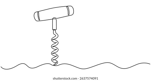 Corkscrew one line continuous drawing. Kitchen tools continuous one line illustration. Vector minimalist linear illustration, Corkscrew icon one line continuous vector drawing. Minimal illustration. 