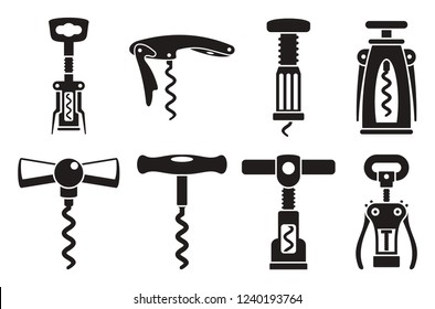 Corkscrew opener icon set. Simple set of corkscrew opener vector icons for web design on white background