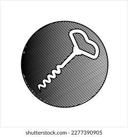 Corkscrew Opener Icon, Tool Used For Drawing Corks From Wine Bottles Vector Art Illustration