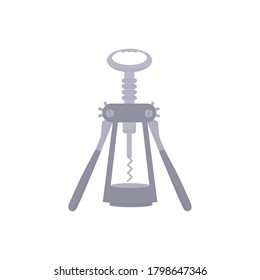 Corkscrew for opening wine bottles, icon. Vector illustration isolated on white background.