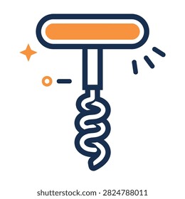Corkscrew with orange handle and starburst effect on white background, wine opener tool