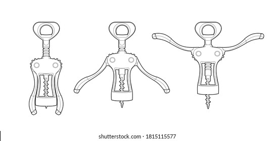 corkscrew realistic thin line illustration. infographics using a corkscrew. attribute to open a bottle