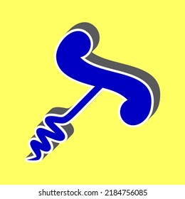 Corkscrew sign illustration. Blue Icon with white stroke in 3d at yellow Background. Illustration.
