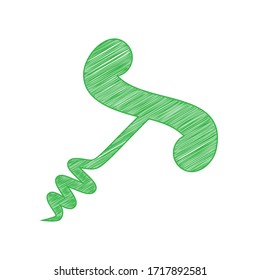 Corkscrew sign illustration. Green scribble Icon with solid contour on white background. Illustration.