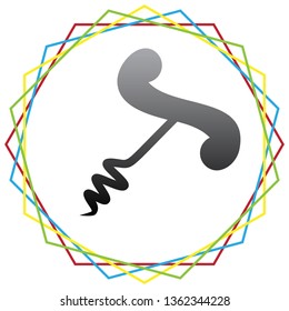 Corkscrew sign illustration. Vector. Black icon with patch of light inside colorful hexagonal frames at white background.