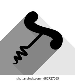 Corkscrew sign illustration. Vector. Black icon with two flat gray shadows on white background.